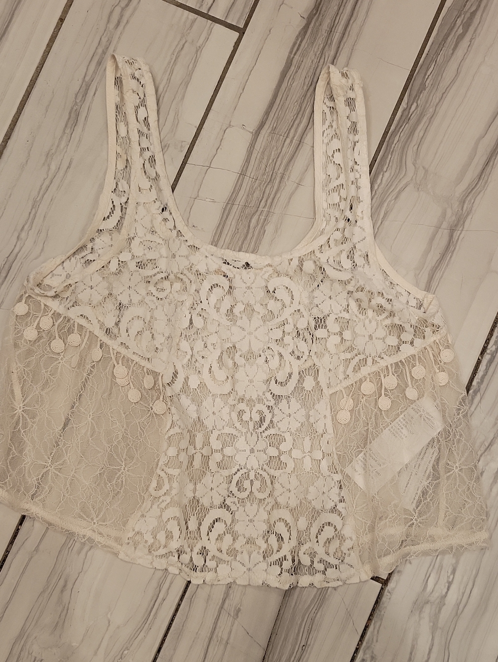 Hollister Lace Overlay Crop Tank Top - White -